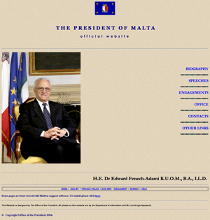 la page d'accueil du site du président maltais